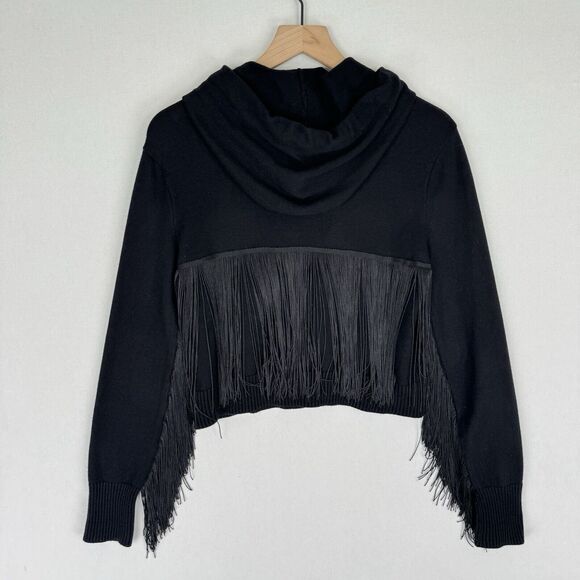 Zara Sweater Womens Small Black Chain Fringe Boho Western Soft Stretch Hoodie - Picture 5 of 10